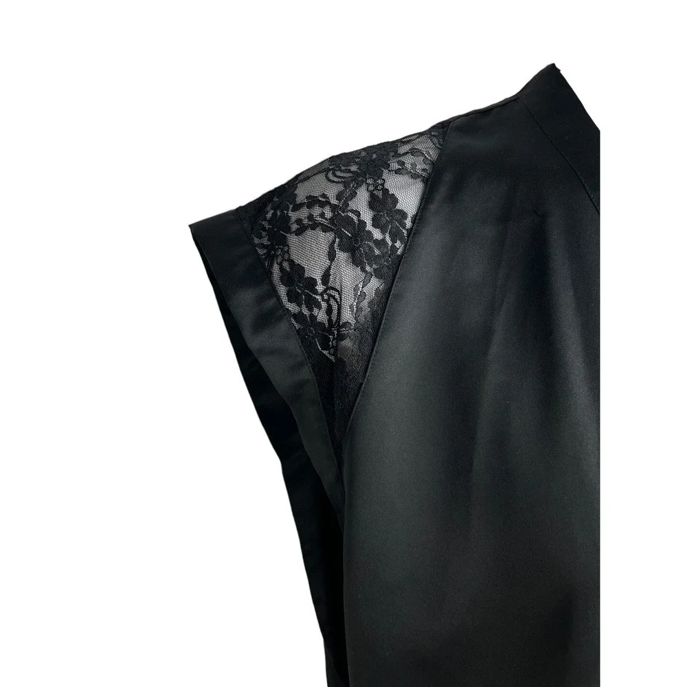 Victorias Secret Black‎ Satin Lace Shoulder Kimono Robe Sleepwear Womens Large